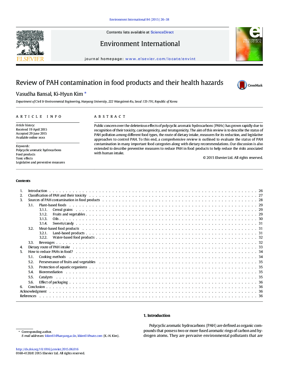 Review of PAH contamination in food products and their health hazards