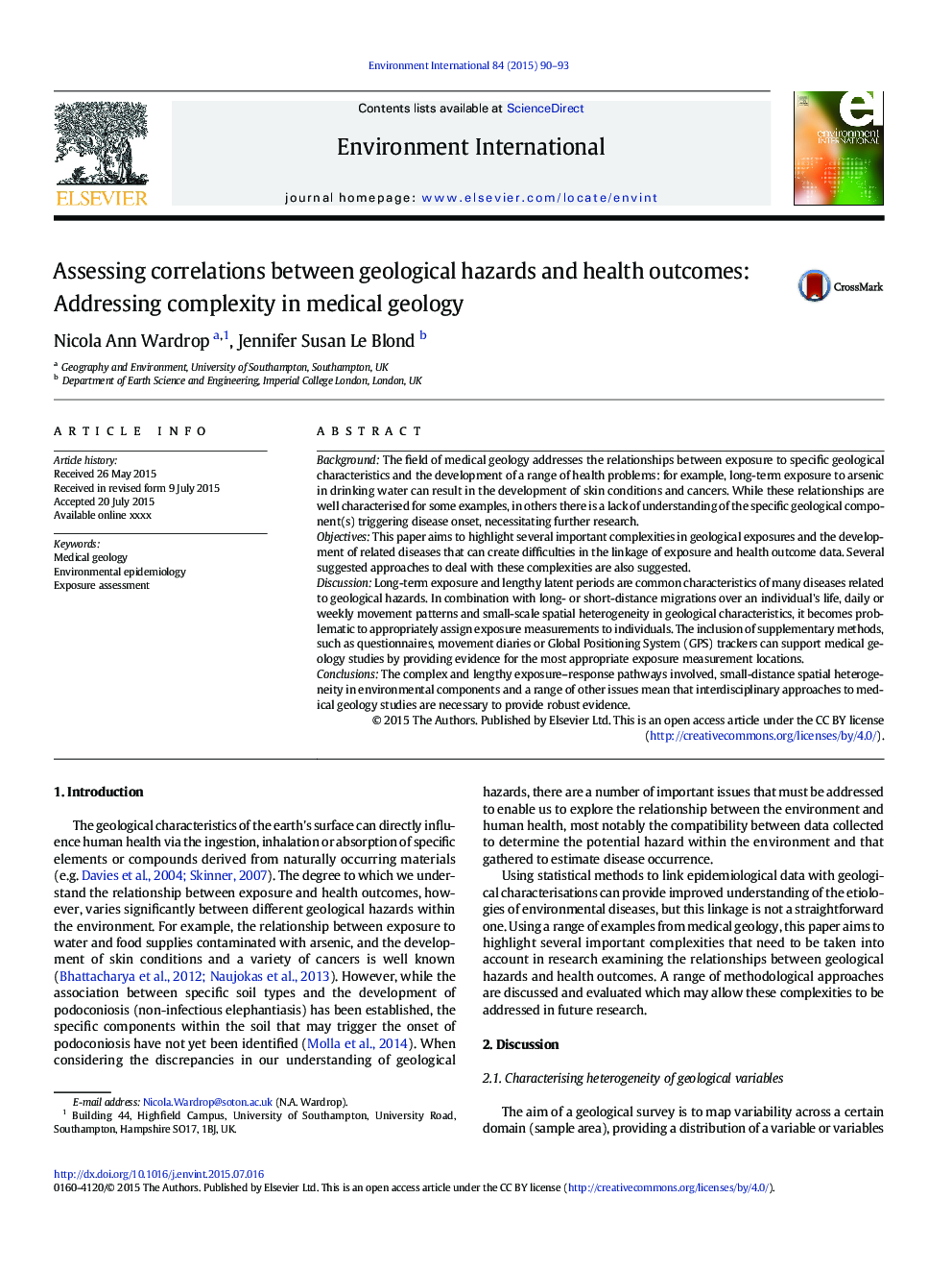 Assessing correlations between geological hazards and health outcomes: Addressing complexity in medical geology