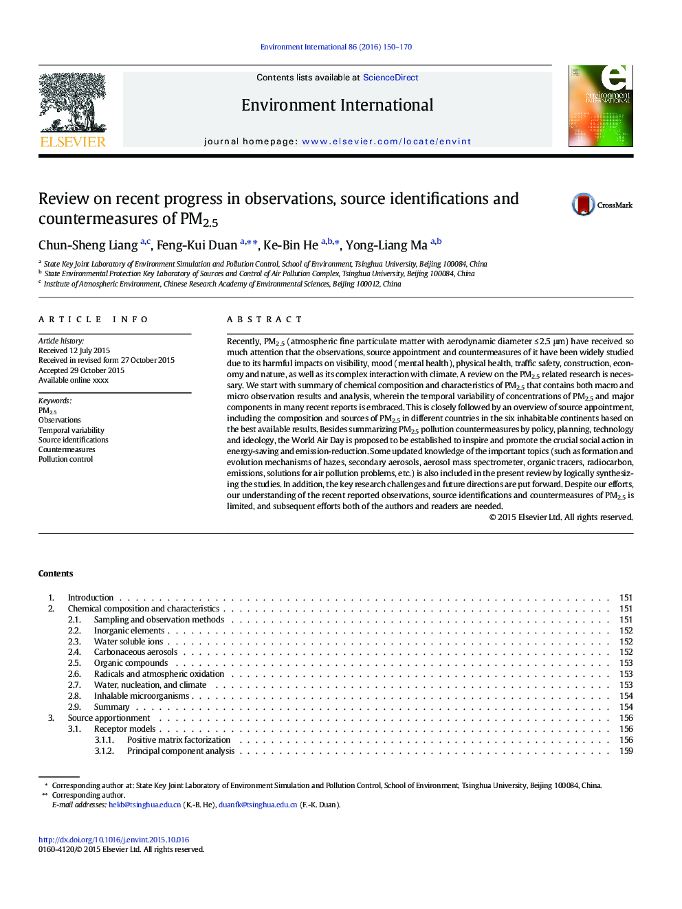 Review on recent progress in observations, source identifications and countermeasures of PM2.5