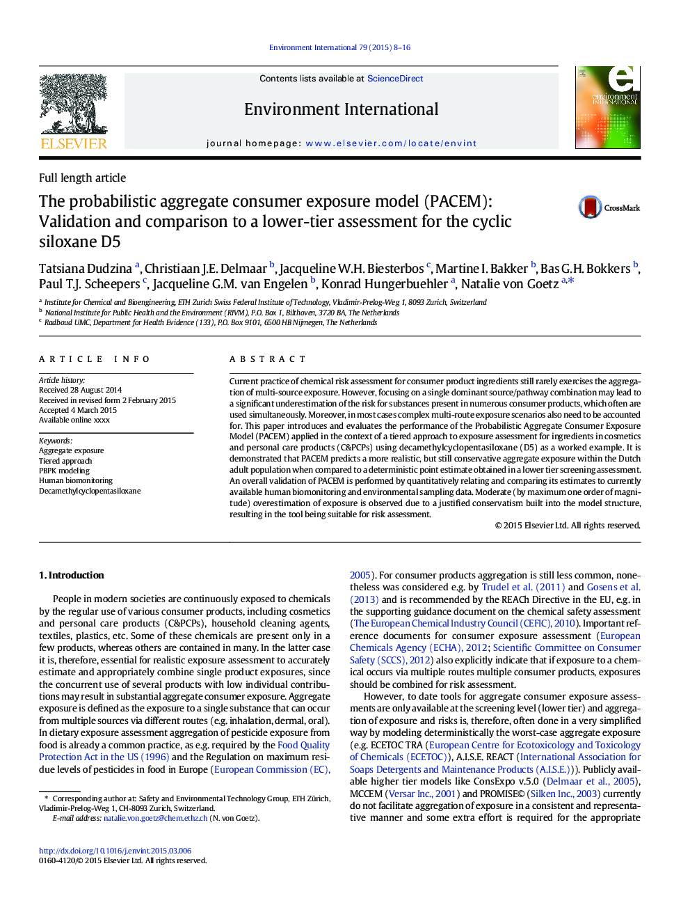 The probabilistic aggregate consumer exposure model (PACEM): Validation and comparison to a lower-tier assessment for the cyclic siloxane D5