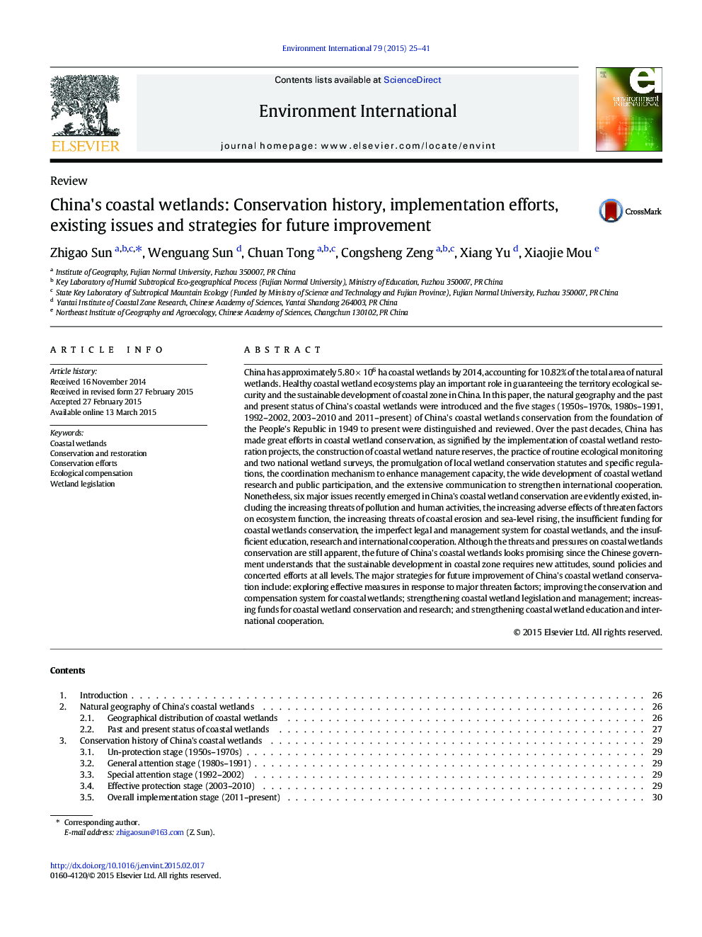 China's coastal wetlands: Conservation history, implementation efforts, existing issues and strategies for future improvement