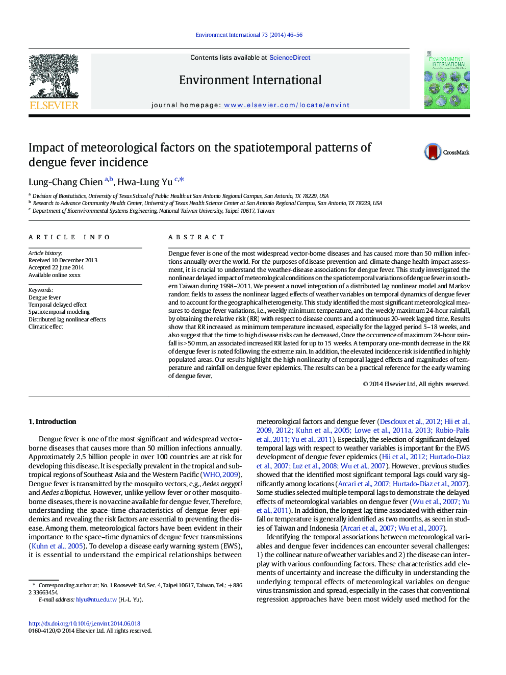 Impact of meteorological factors on the spatiotemporal patterns of dengue fever incidence