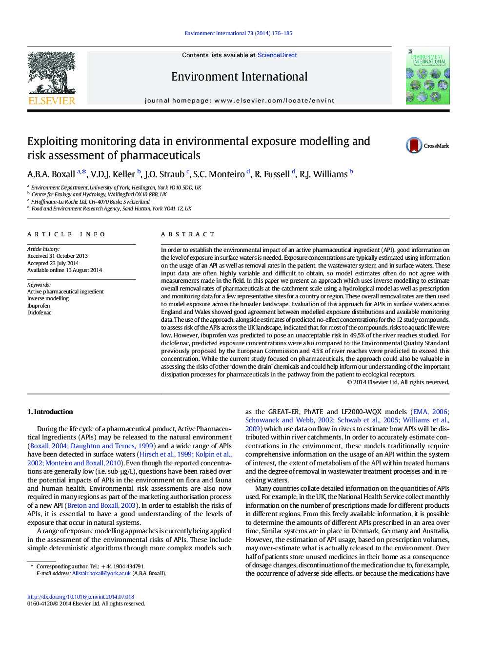 Exploiting monitoring data in environmental exposure modelling and risk assessment of pharmaceuticals