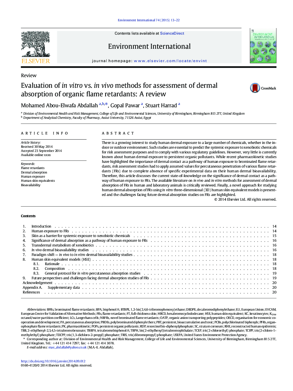 Evaluation of in vitro vs. in vivo methods for assessment of dermal absorption of organic flame retardants: A review