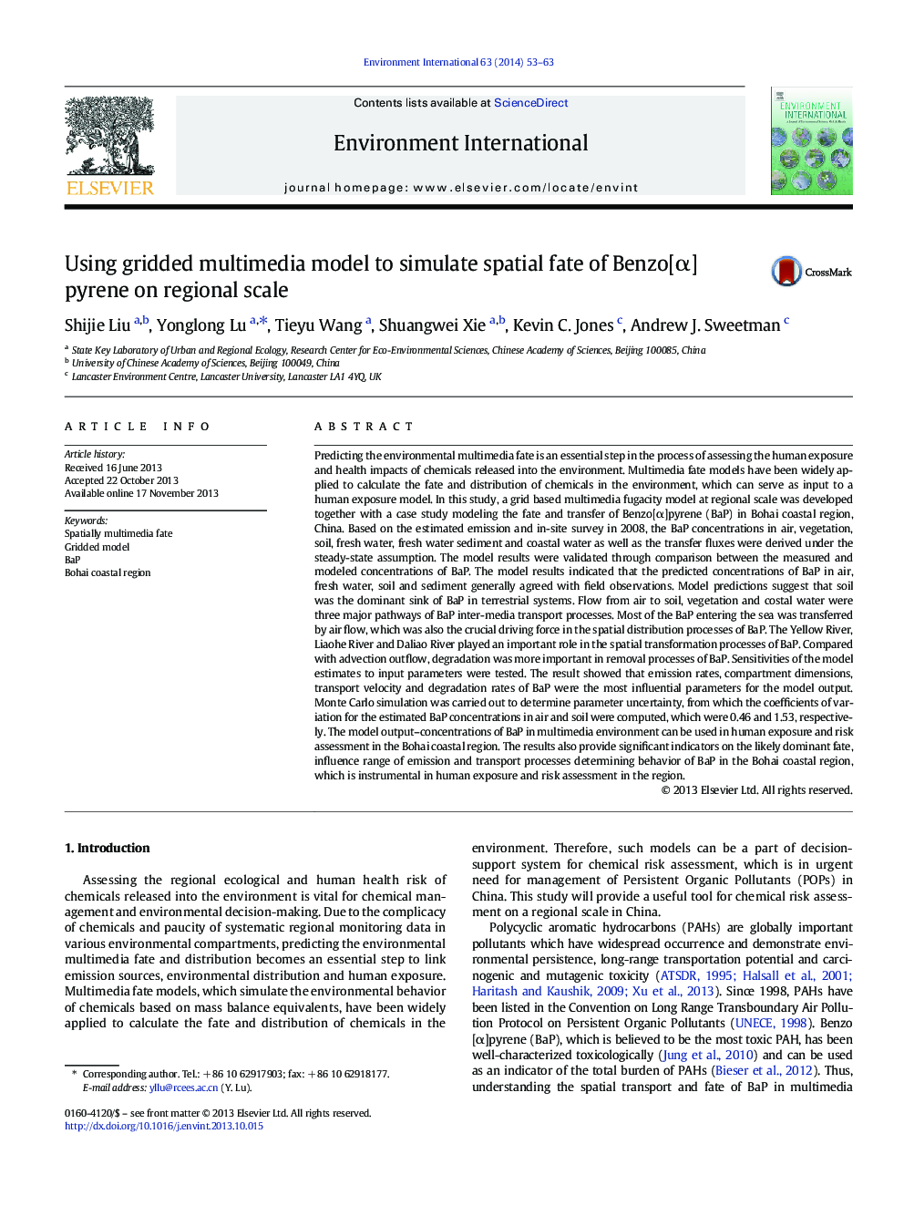 Using gridded multimedia model to simulate spatial fate of Benzo[Î±]pyrene on regional scale