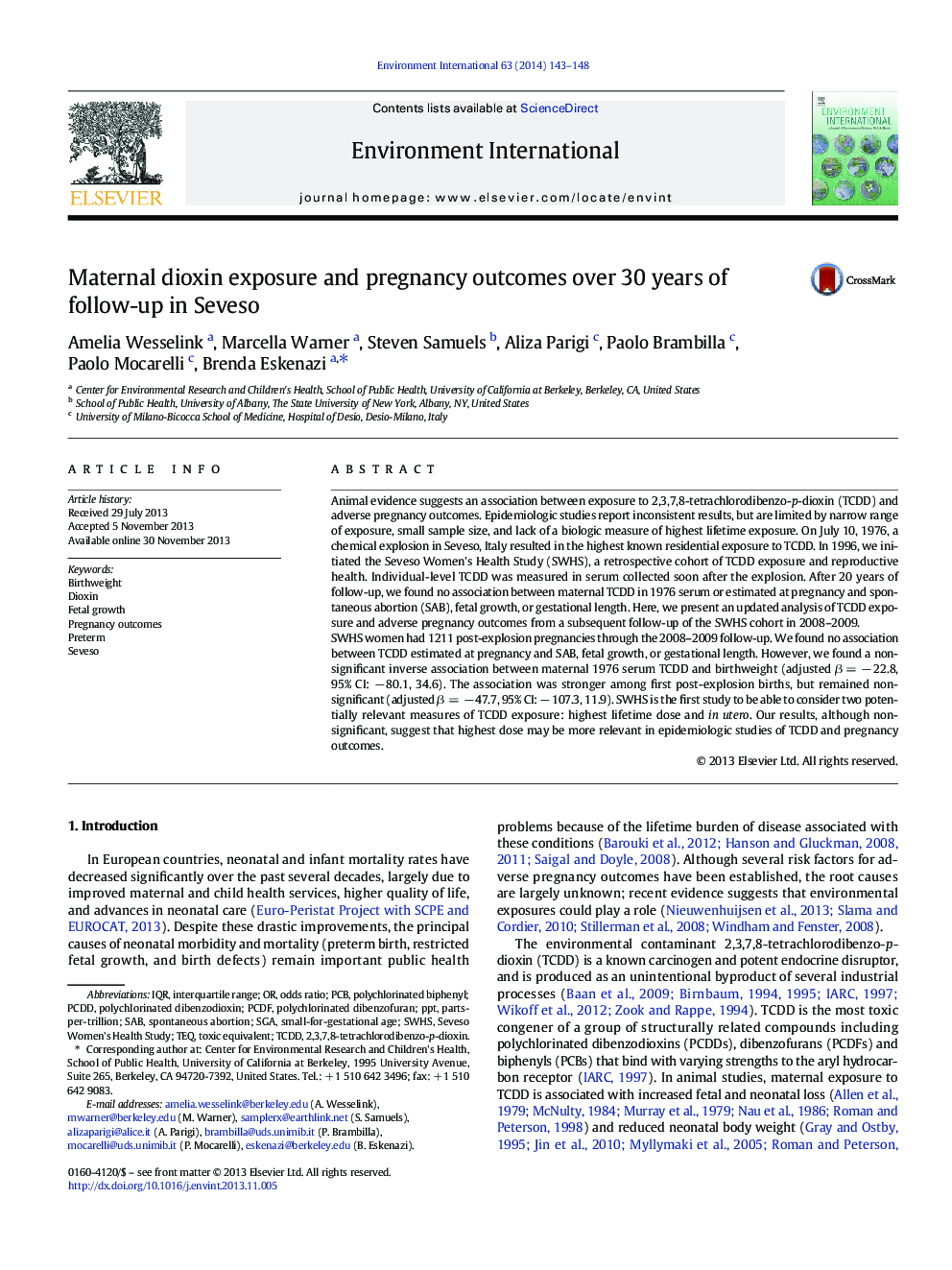 Maternal dioxin exposure and pregnancy outcomes over 30 years of follow-up in Seveso