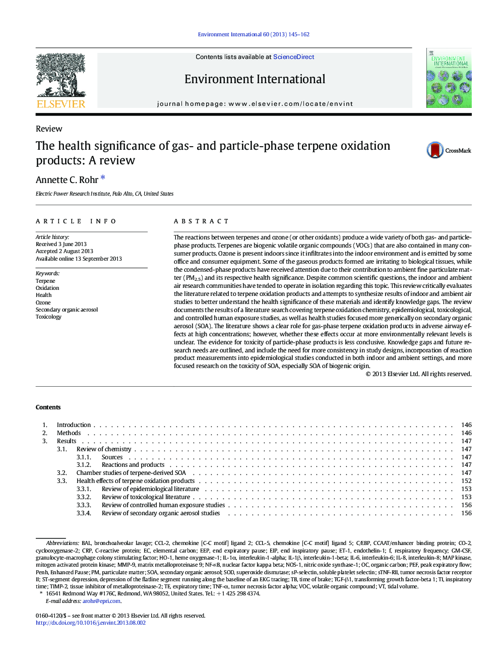 The health significance of gas- and particle-phase terpene oxidation products: A review