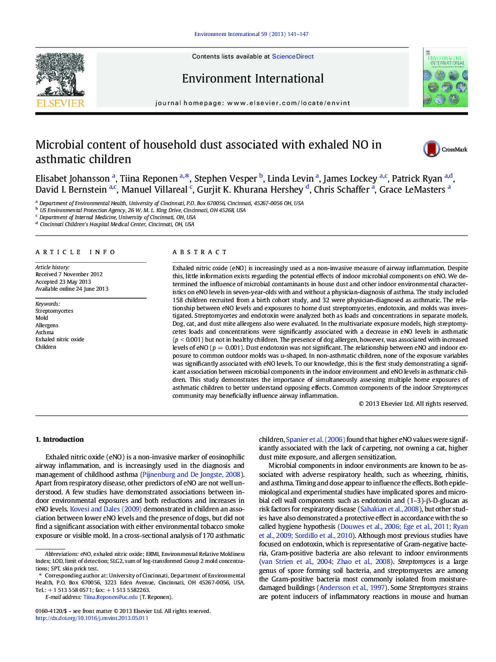 Microbial content of household dust associated with exhaled NO in asthmatic children