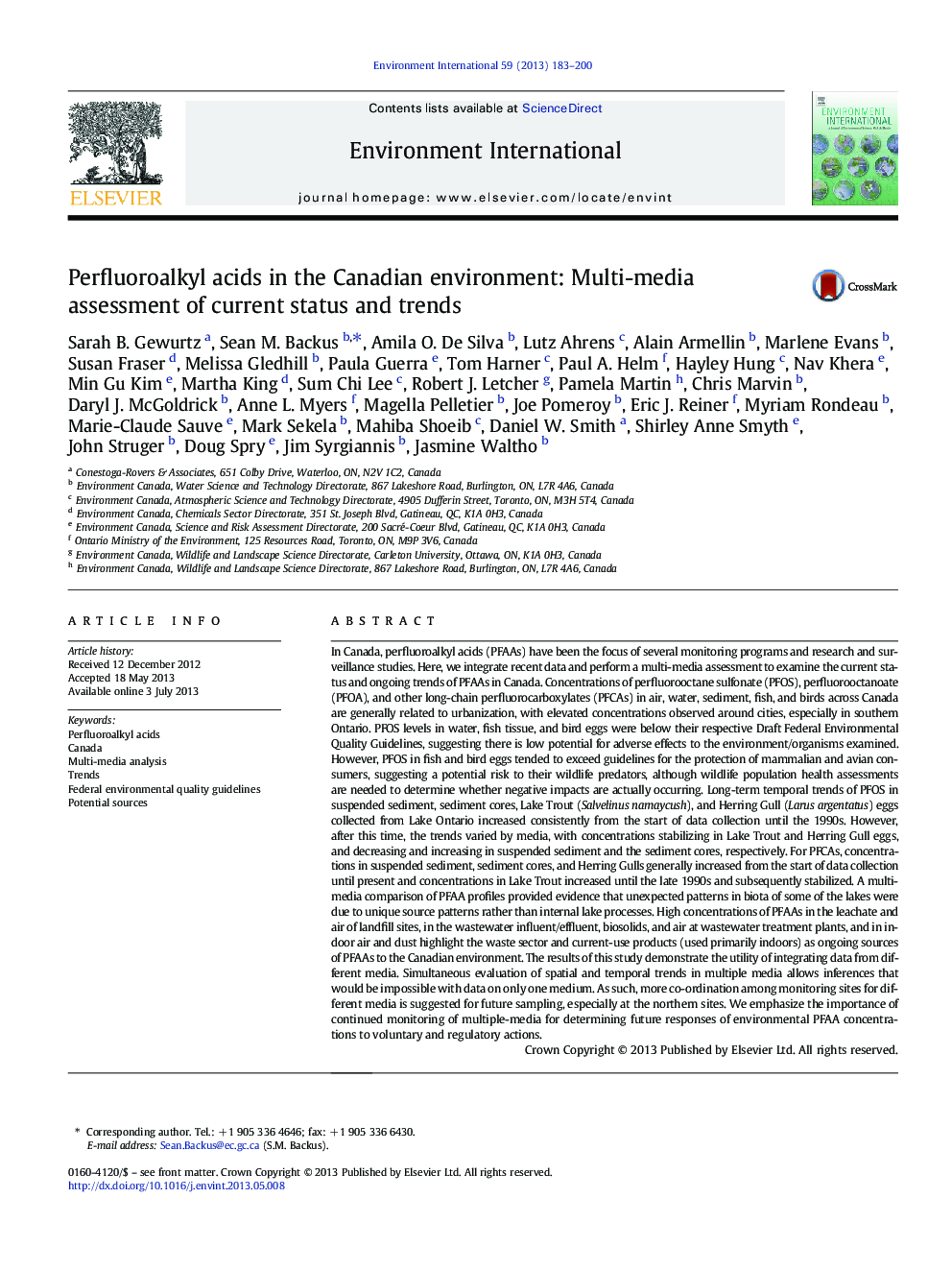 Perfluoroalkyl acids in the Canadian environment: Multi-media assessment of current status and trends