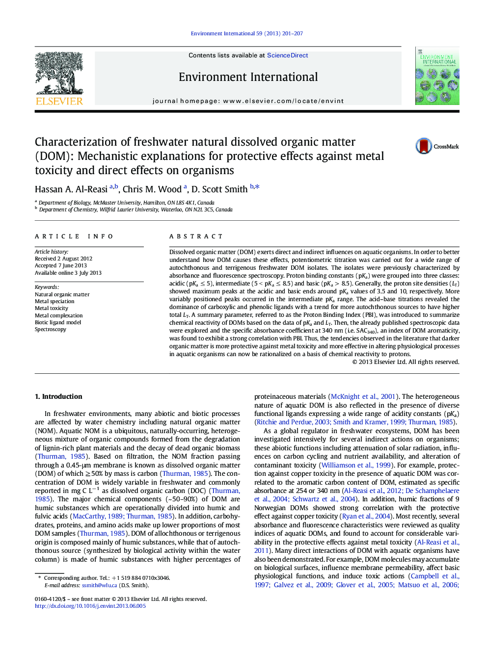 Characterization of freshwater natural dissolved organic matter (DOM): Mechanistic explanations for protective effects against metal toxicity and direct effects on organisms