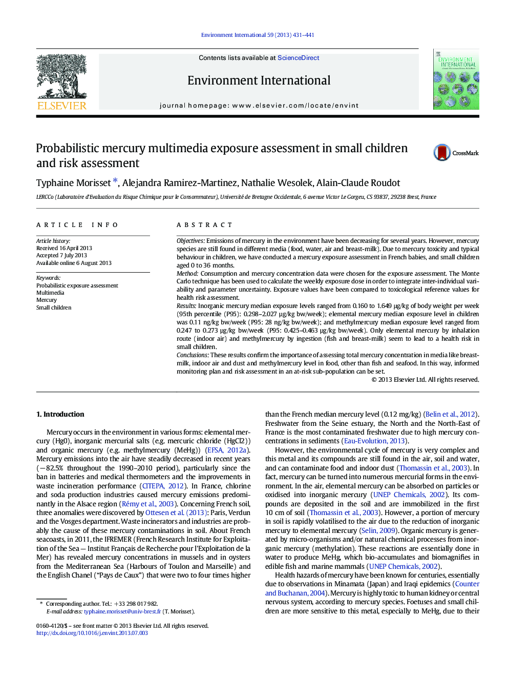 Probabilistic mercury multimedia exposure assessment in small children and risk assessment