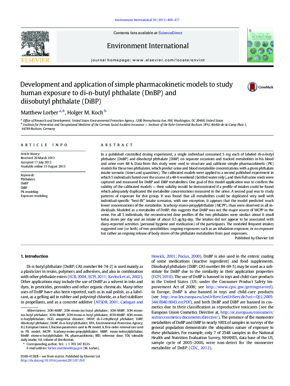 Development and application of simple pharmacokinetic models to study human exposure to di-n-butyl phthalate (DnBP) and diisobutyl phthalate (DiBP)