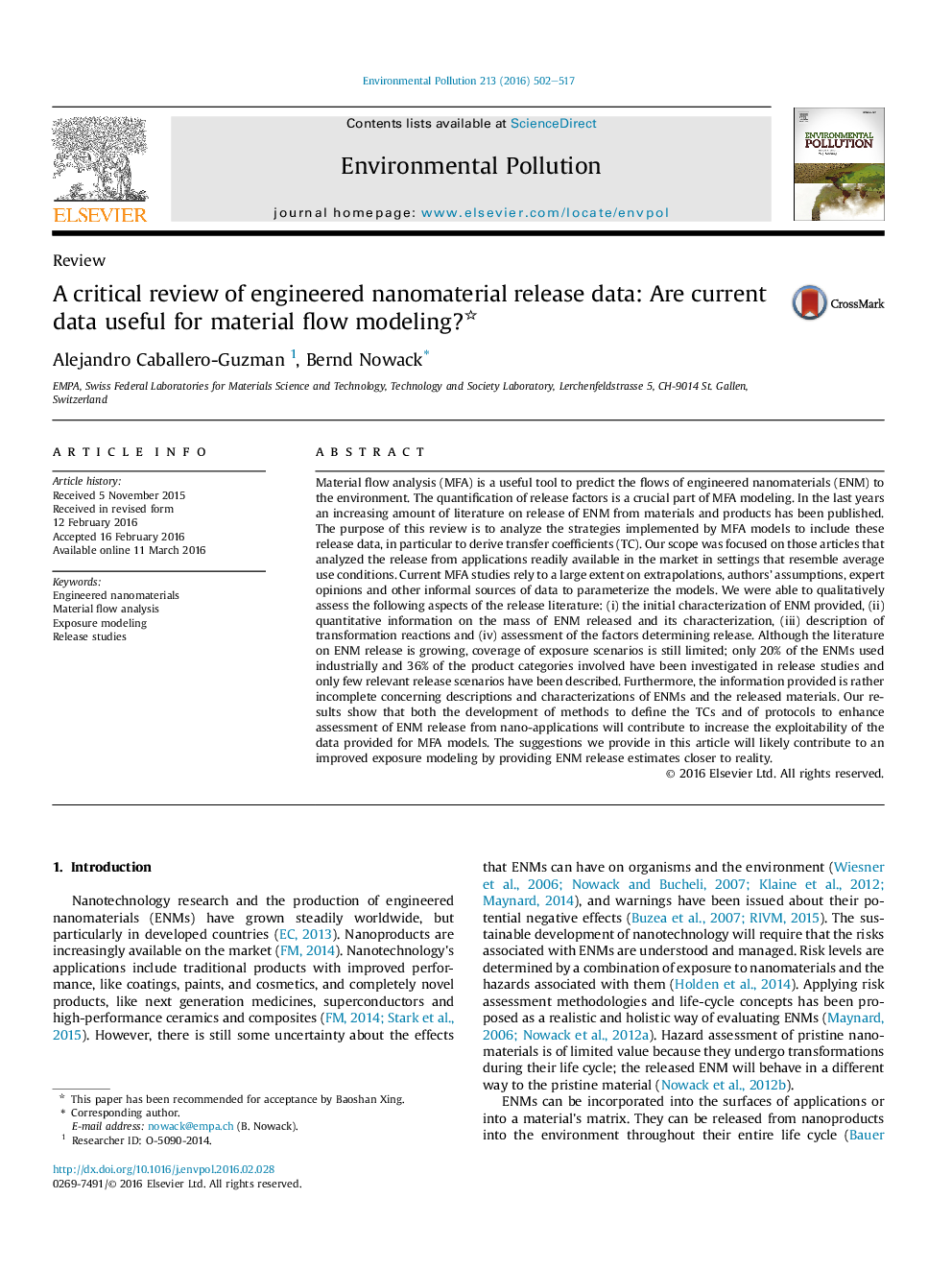 ReviewA critical review of engineered nanomaterial release data: Are current data useful for material flow modeling?