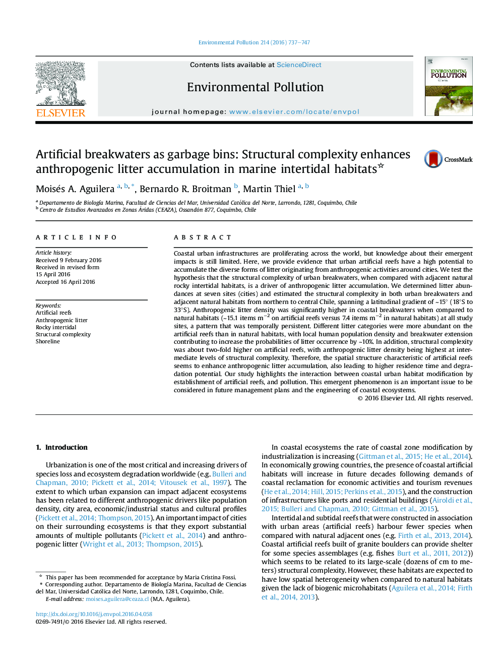 Artificial breakwaters as garbage bins: Structural complexity enhances anthropogenic litter accumulation in marine intertidal habitats