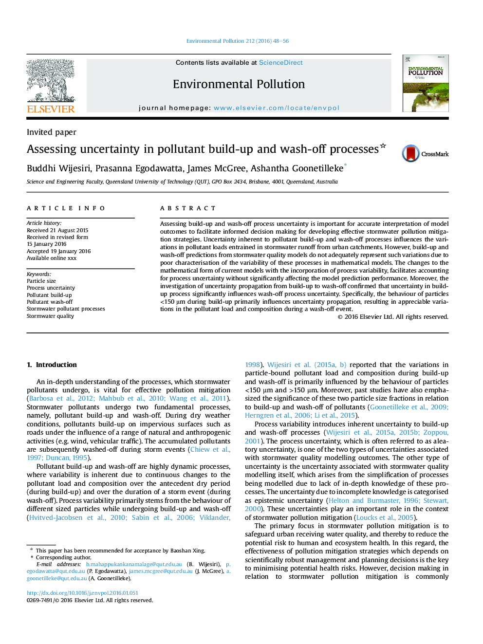 Assessing uncertainty in pollutant build-up and wash-off processes