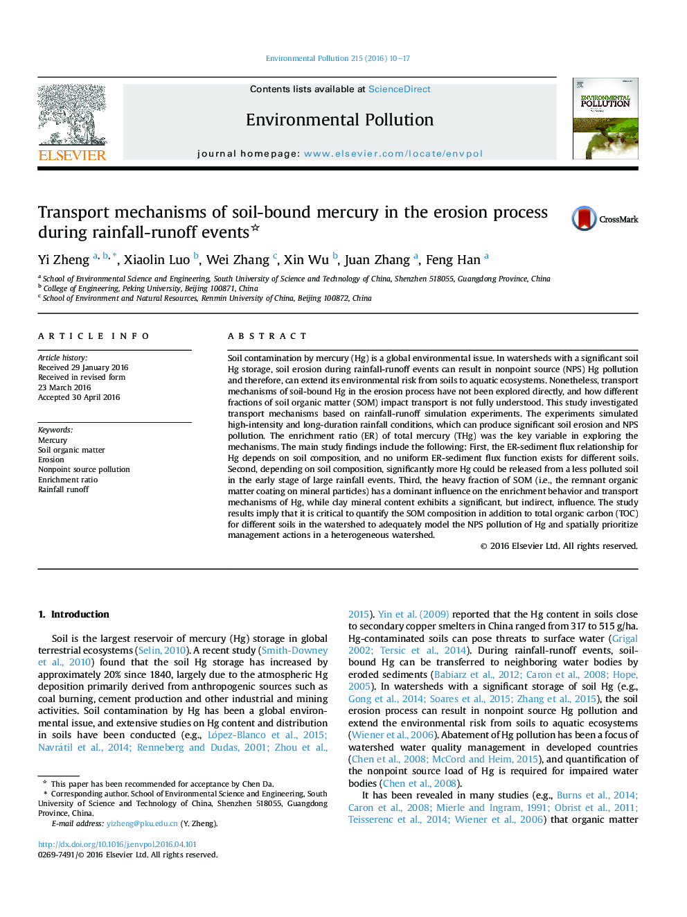 Transport mechanisms of soil-bound mercury in the erosion process during rainfall-runoff events