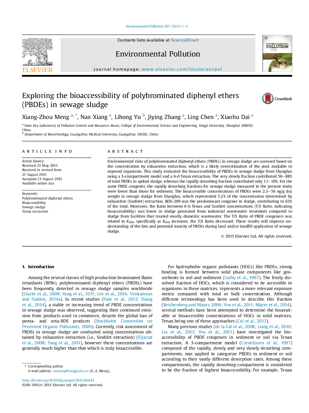 Exploring the bioaccessibility of polybrominated diphenyl ethers (PBDEs) in sewage sludge