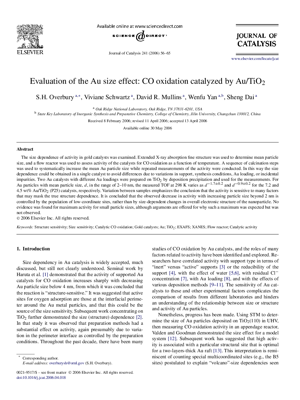 Evaluation of the Au size effect: CO oxidation catalyzed by Au/TiO2
