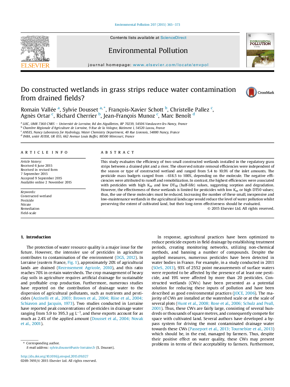 Do constructed wetlands in grass strips reduce water contamination from drained fields?