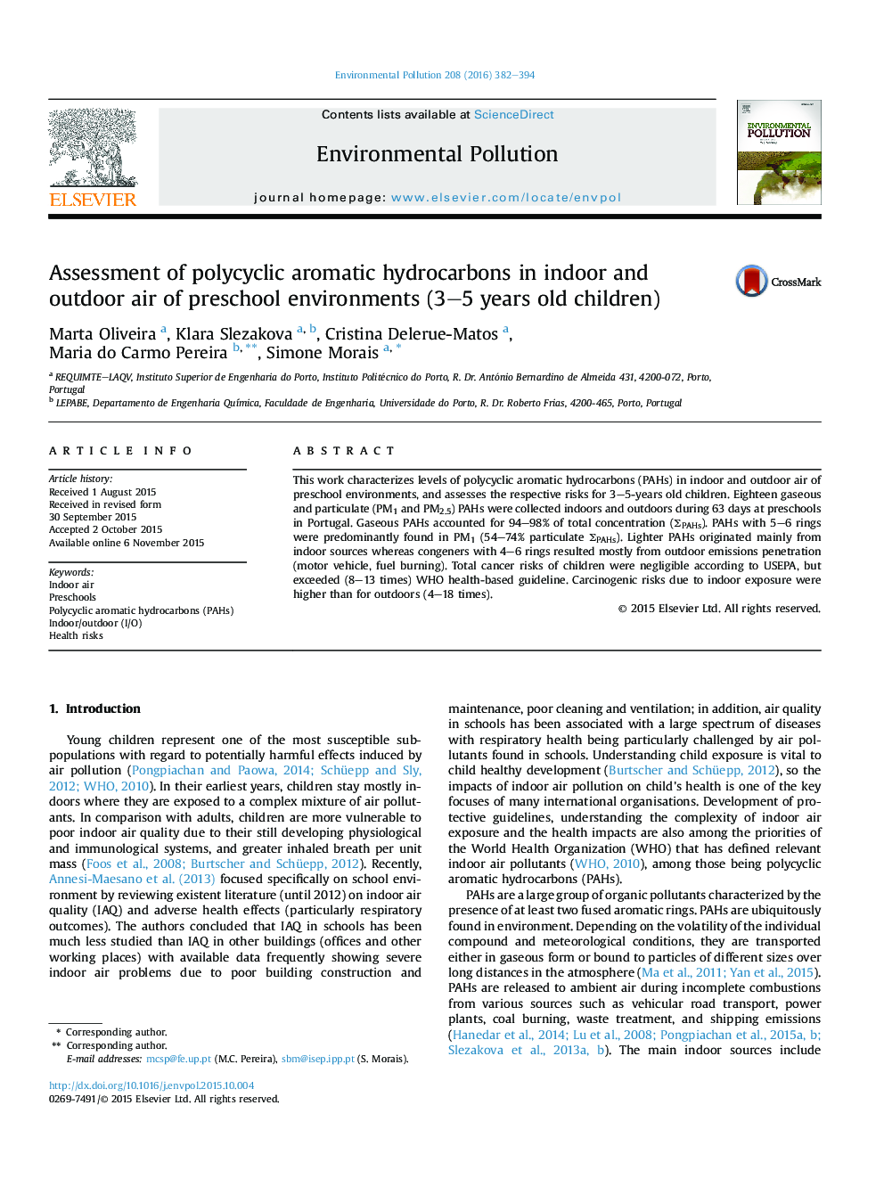 ارزیابی هیدروکربن های آروماتیک چند حلقه ای در محیط داخلی و خارجی محیط پیش دبستانی (کودکان 3-5 ساله) 