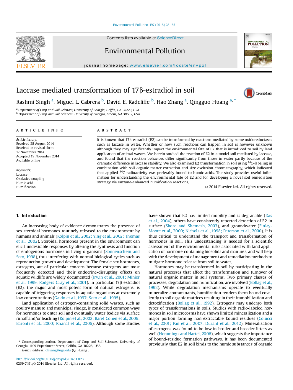 Laccase mediated transformation of 17Î²-estradiol in soil