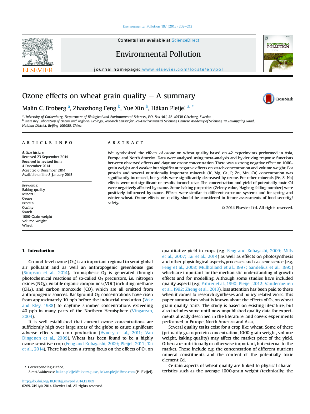 Ozone effects on wheat grain quality - A summary