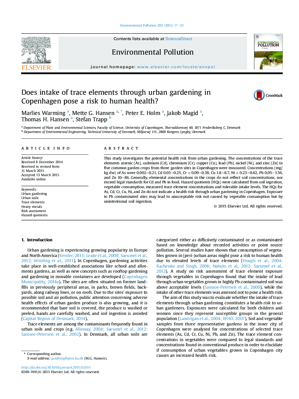 Does intake of trace elements through urban gardening in Copenhagen pose a risk to human health?