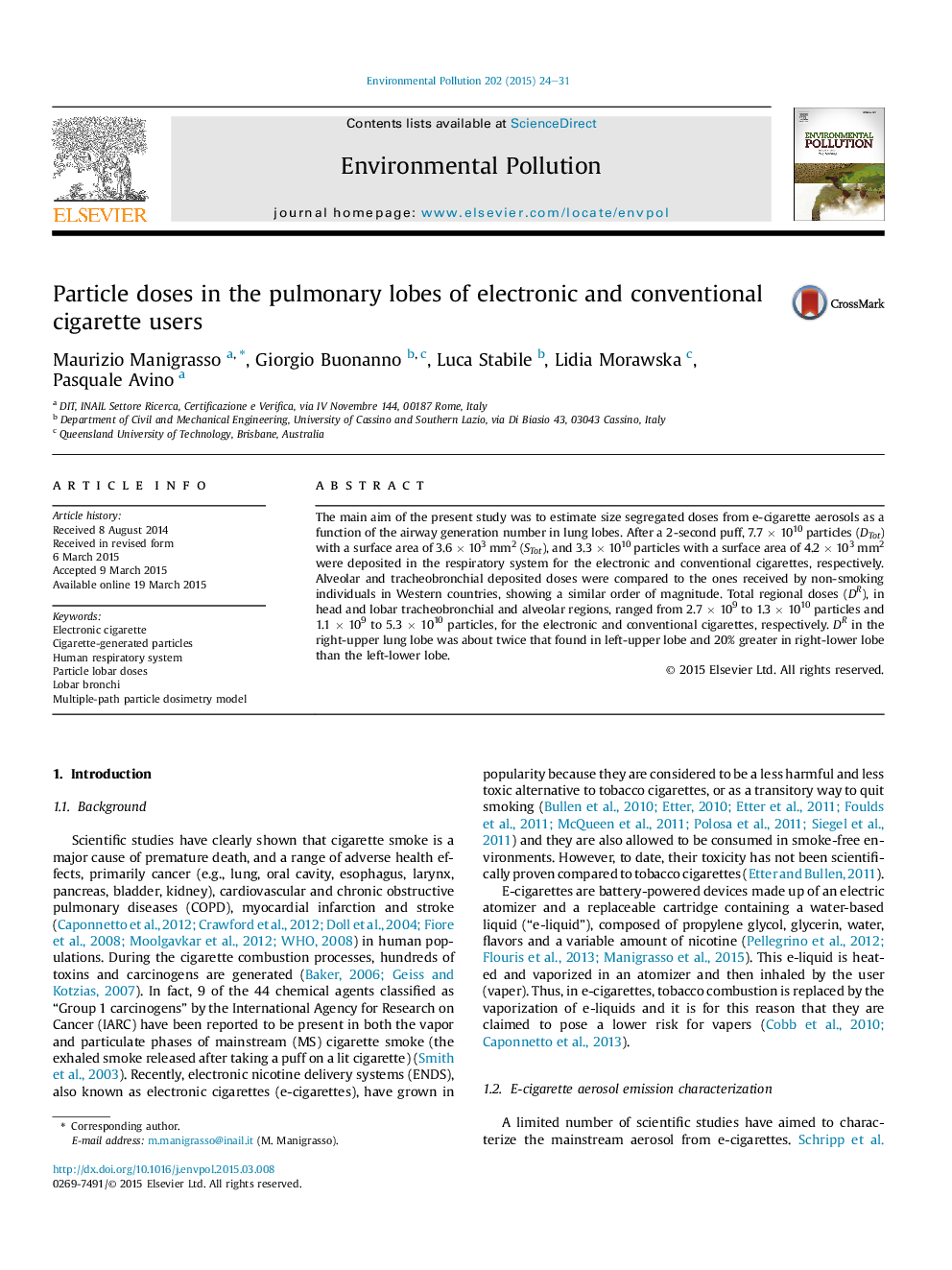 Particle doses in the pulmonary lobes of electronic and conventional cigarette users