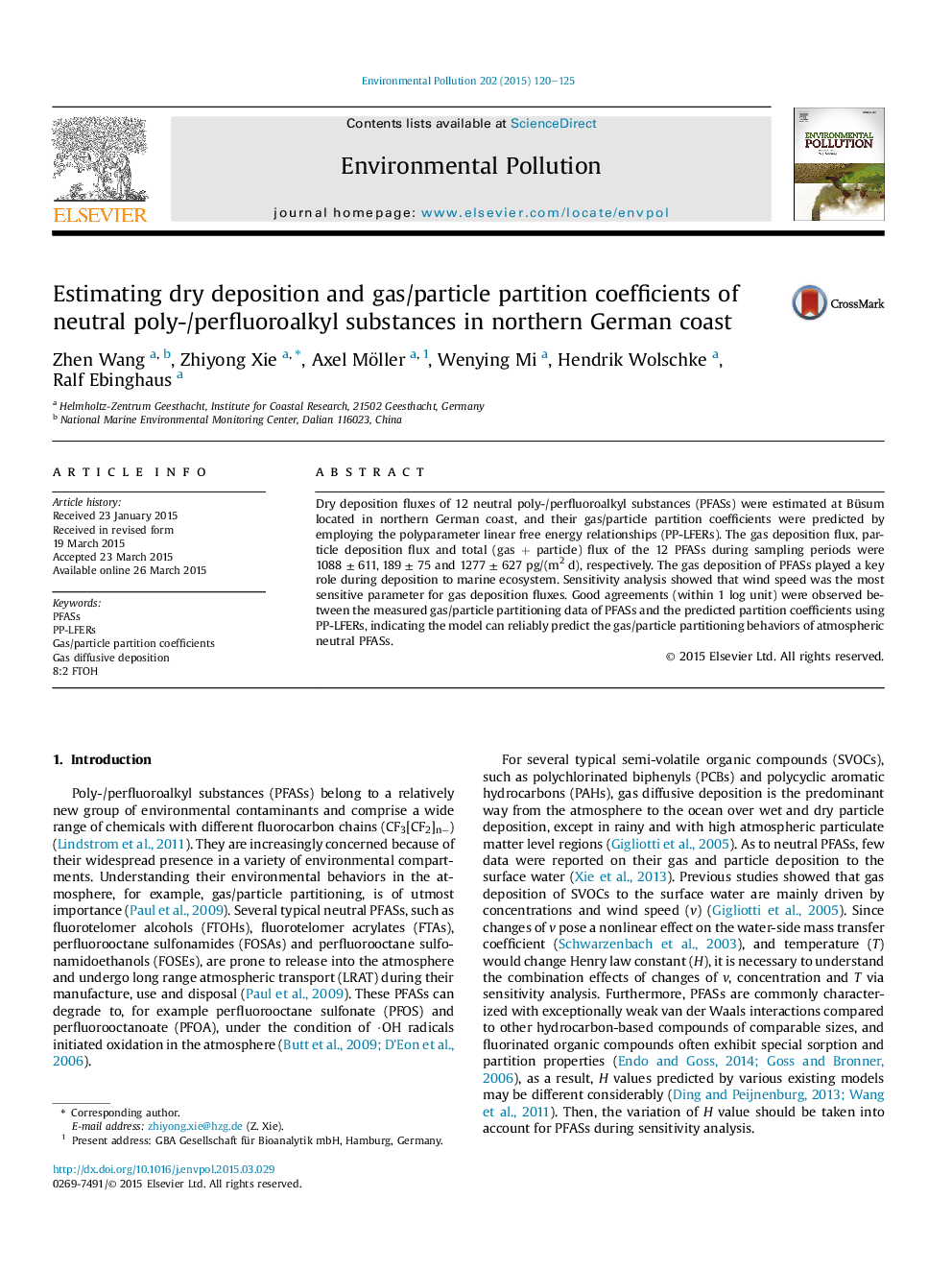 Estimating dry deposition and gas/particle partition coefficients of neutral poly-/perfluoroalkyl substances in northern German coast