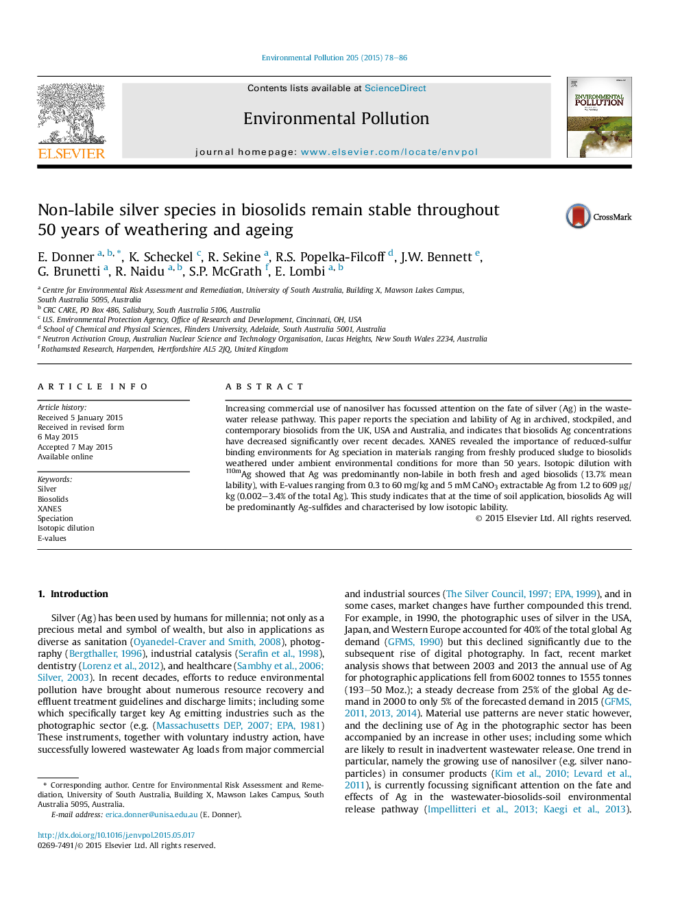 Non-labile silver species in biosolids remain stable throughout 50 years of weathering and ageing