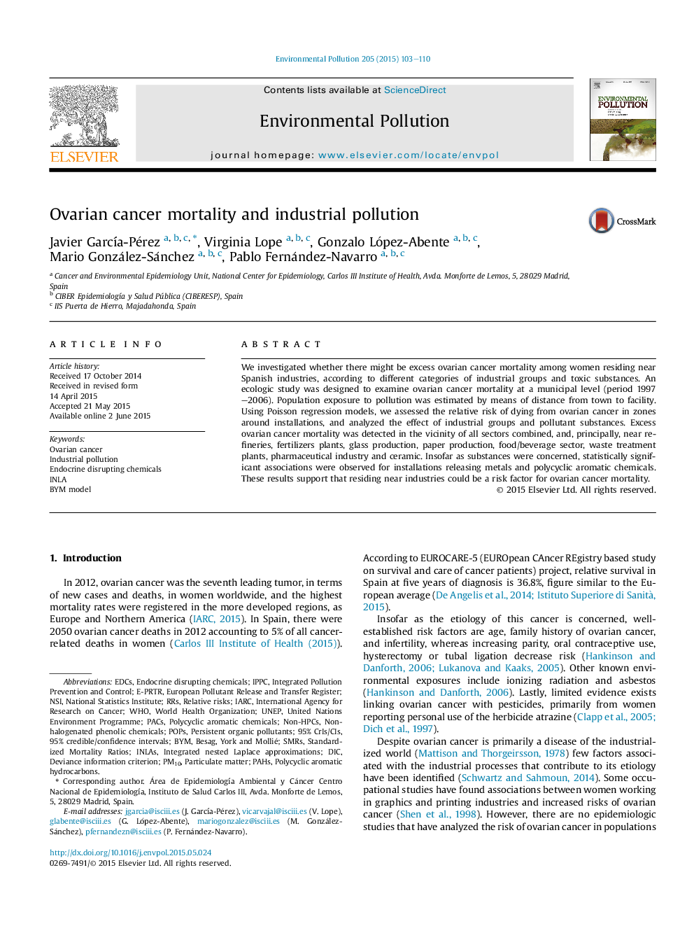 مرگ و میر سرطان تخمدان و آلودگی صنعتی 