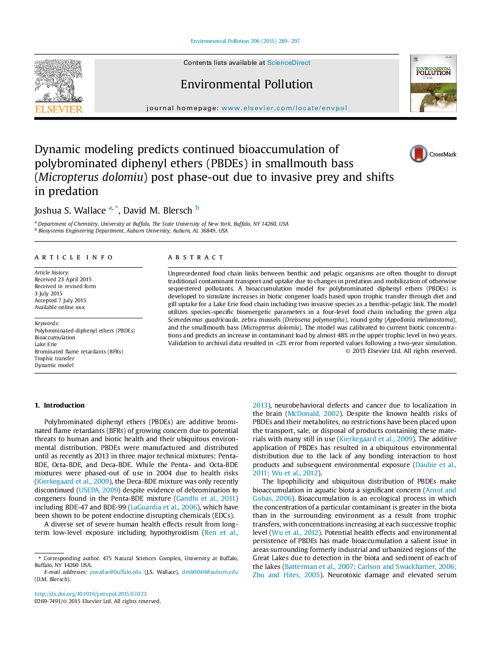 Dynamic modeling predicts continued bioaccumulation of polybrominated diphenyl ethers (PBDEs) in smallmouth bass (Micropterus dolomiu) post phase-out due to invasive prey and shifts in predation