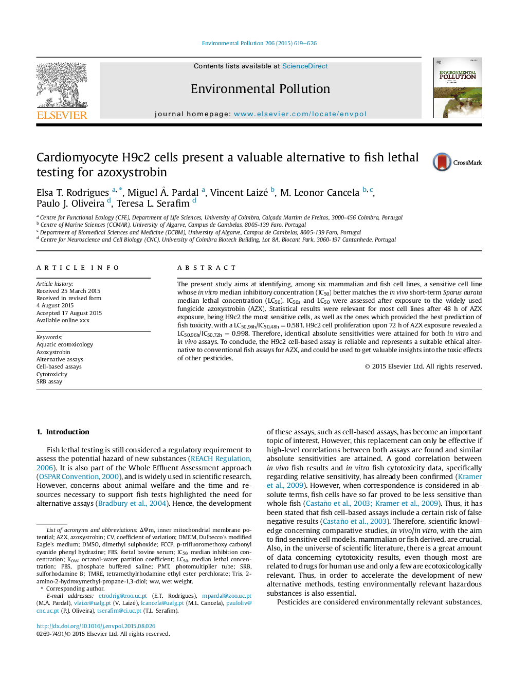 Cardiomyocyte H9c2 cells present a valuable alternative to fish lethal testing for azoxystrobin