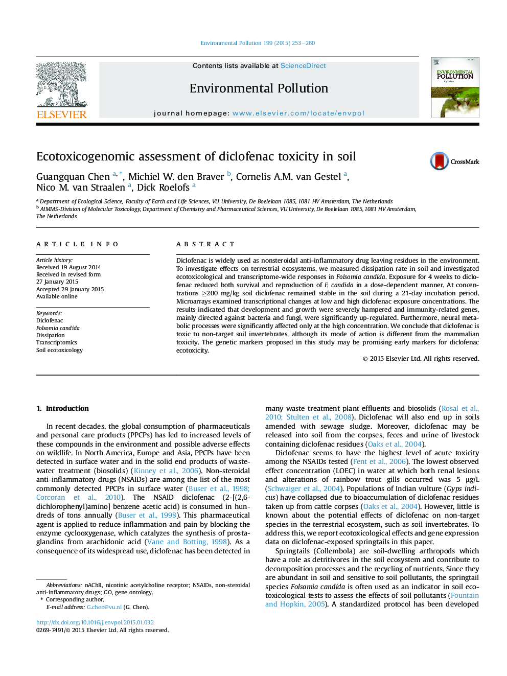 Ecotoxicogenomic assessment of diclofenac toxicity in soil