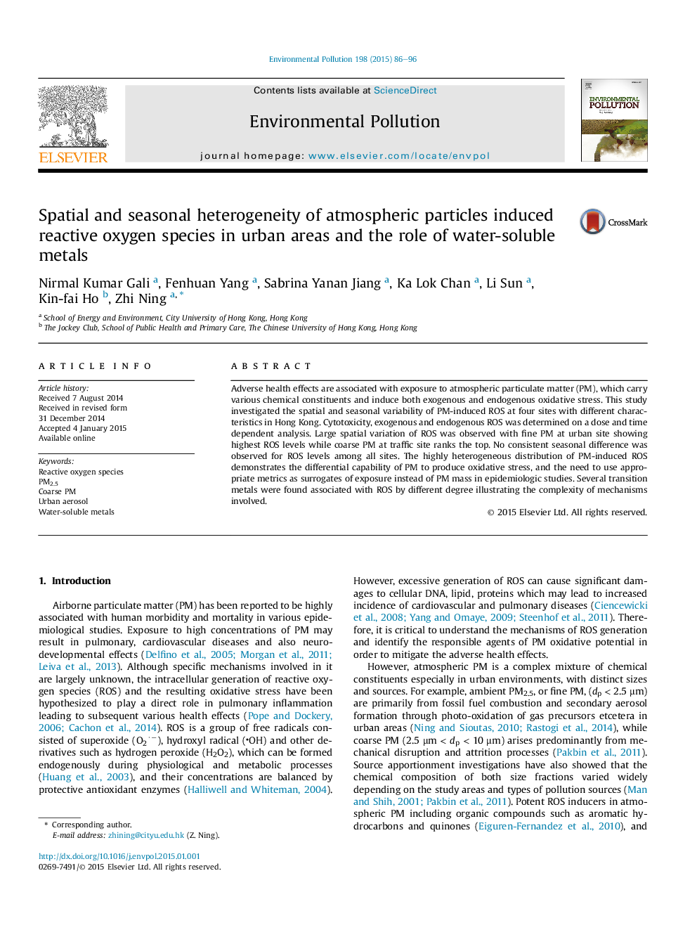 Spatial and seasonal heterogeneity of atmospheric particles induced reactive oxygen species in urban areas and the role of water-soluble metals