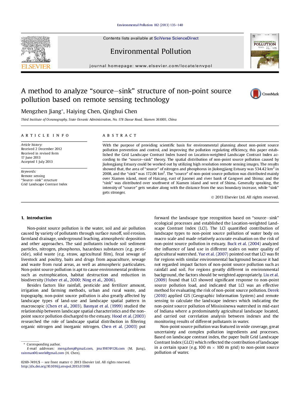 A method to analyze “source-sink” structure of non-point source pollution based on remote sensing technology
