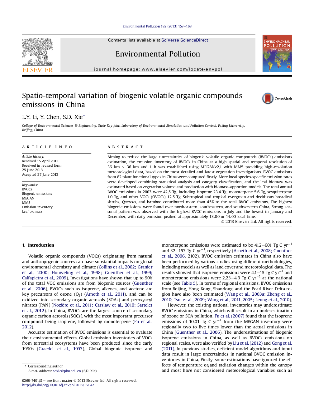 Spatio-temporal variation of biogenic volatile organic compounds emissions in China