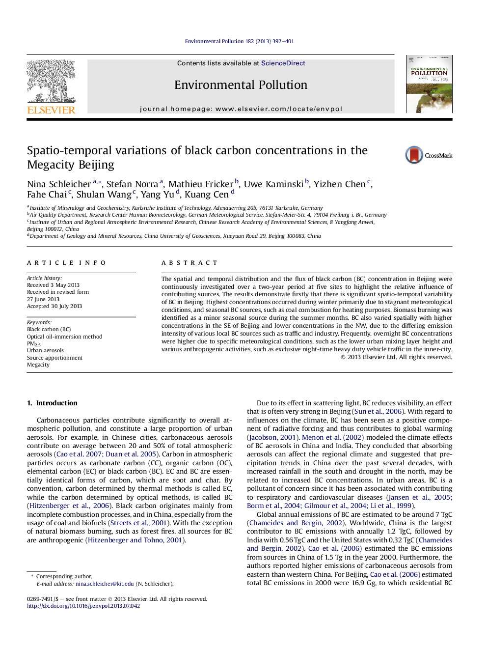 Spatio-temporal variations of black carbon concentrations in the Megacity Beijing