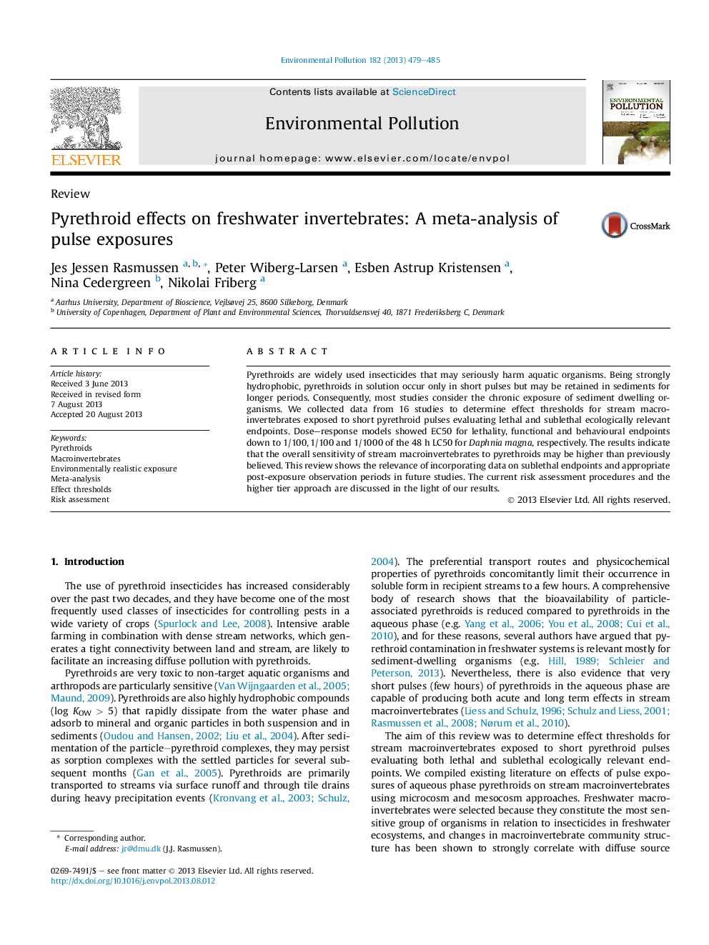 Pyrethroid effects on freshwater invertebrates: A meta-analysis of pulse exposures