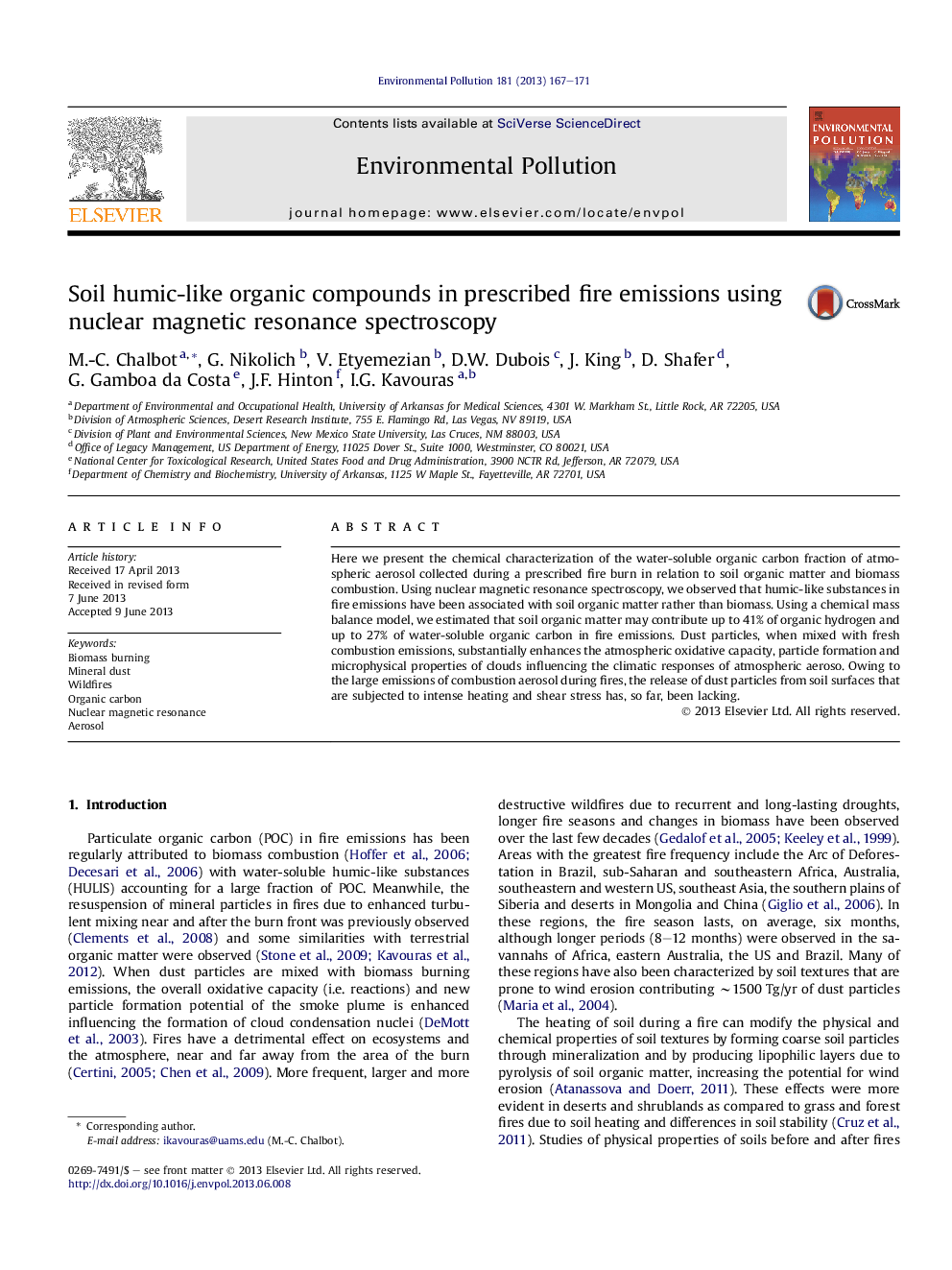 Soil humic-like organic compounds in prescribed fire emissions using nuclear magnetic resonance spectroscopy