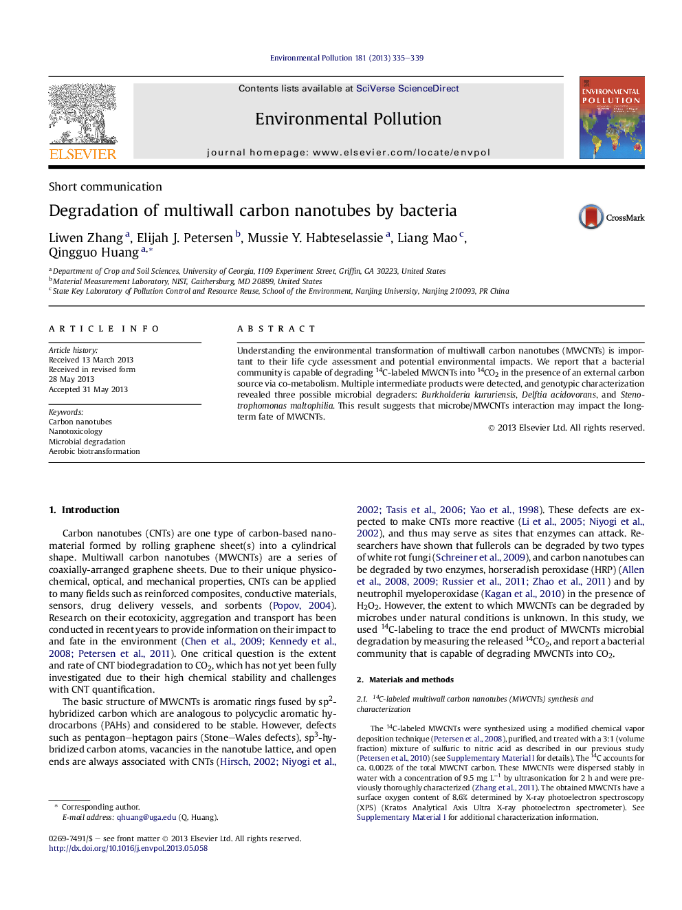 Degradation of multiwall carbon nanotubes by bacteria