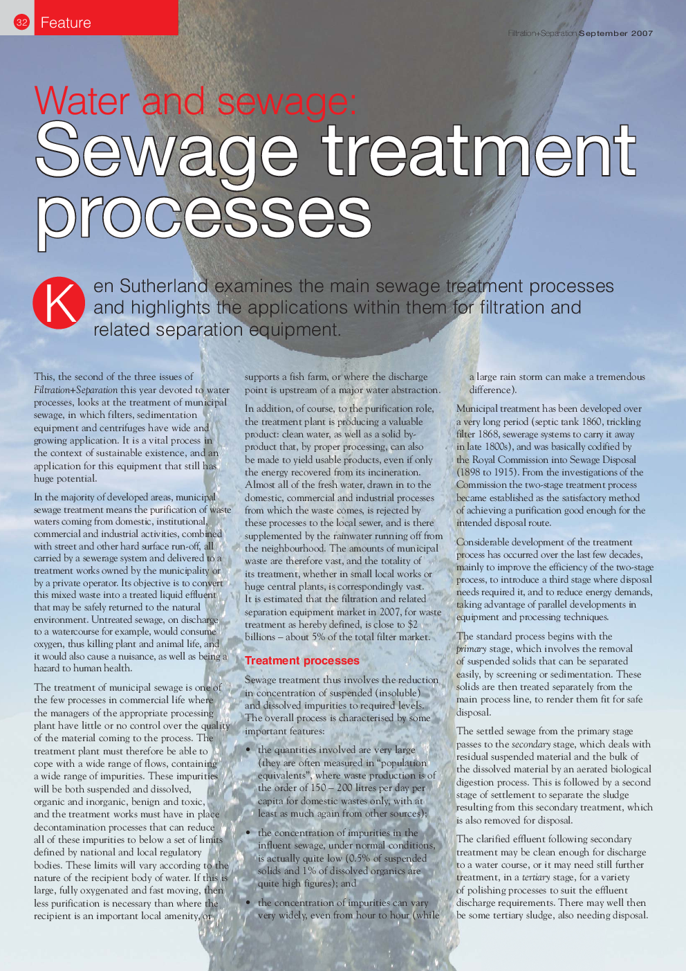 Water and sewage: Sewage treatment processes