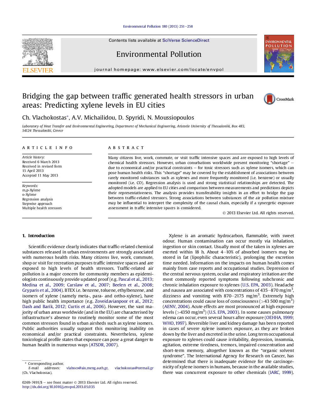 Bridging the gap between traffic generated health stressors in urban areas: Predicting xylene levels in EU cities