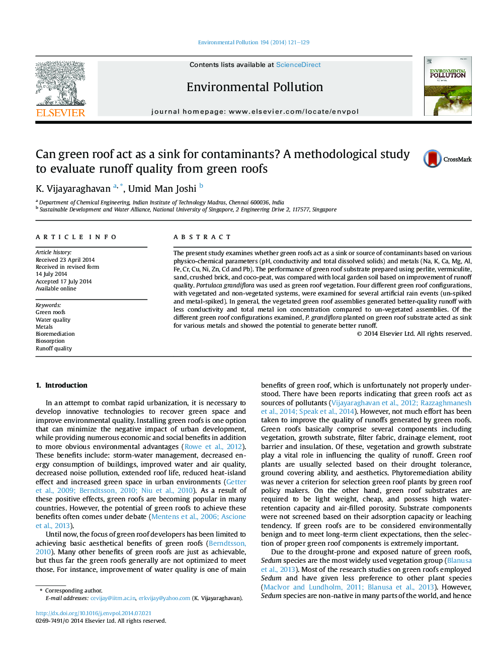 Can green roof act as a sink for contaminants? A methodological study to evaluate runoff quality from green roofs