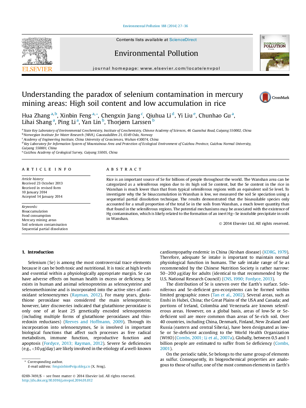 Understanding the paradox of selenium contamination in mercury mining areas: High soil content and low accumulation in rice