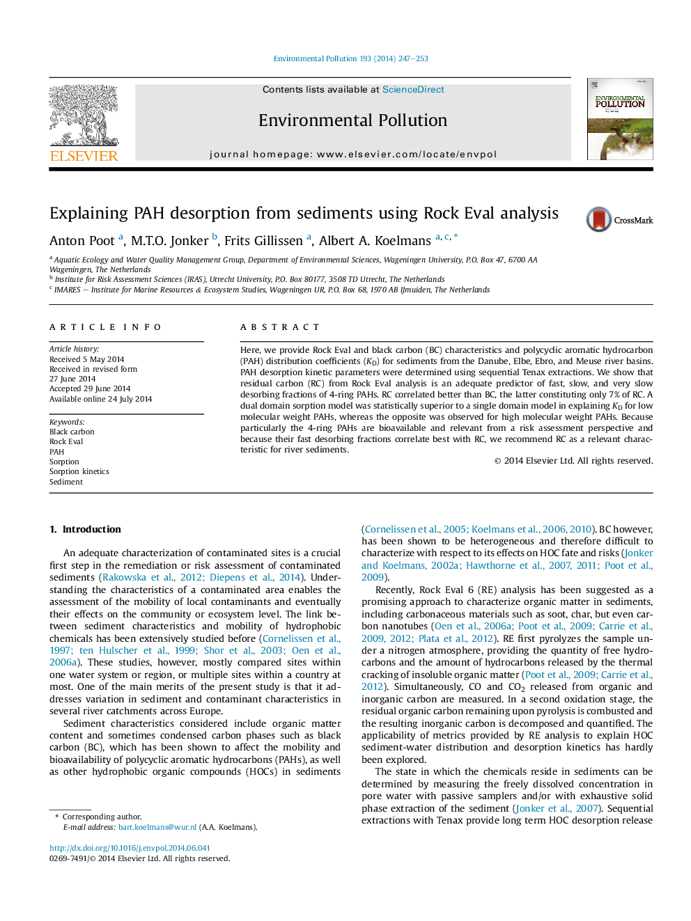 Explaining PAH desorption from sediments using Rock Eval analysis