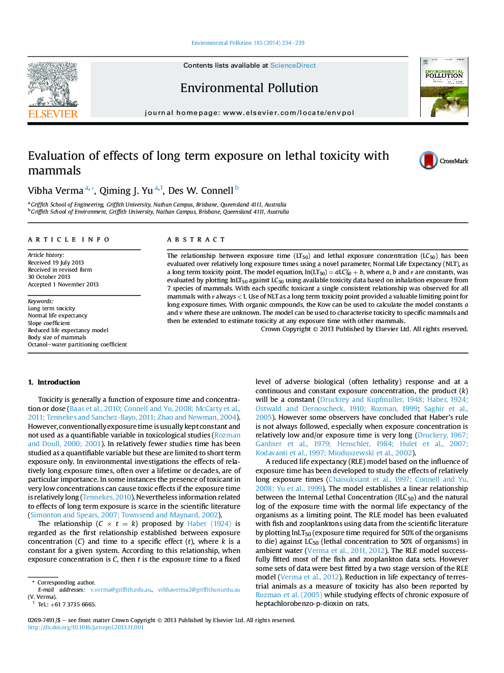 Evaluation of effects of long term exposure on lethal toxicity with mammals
