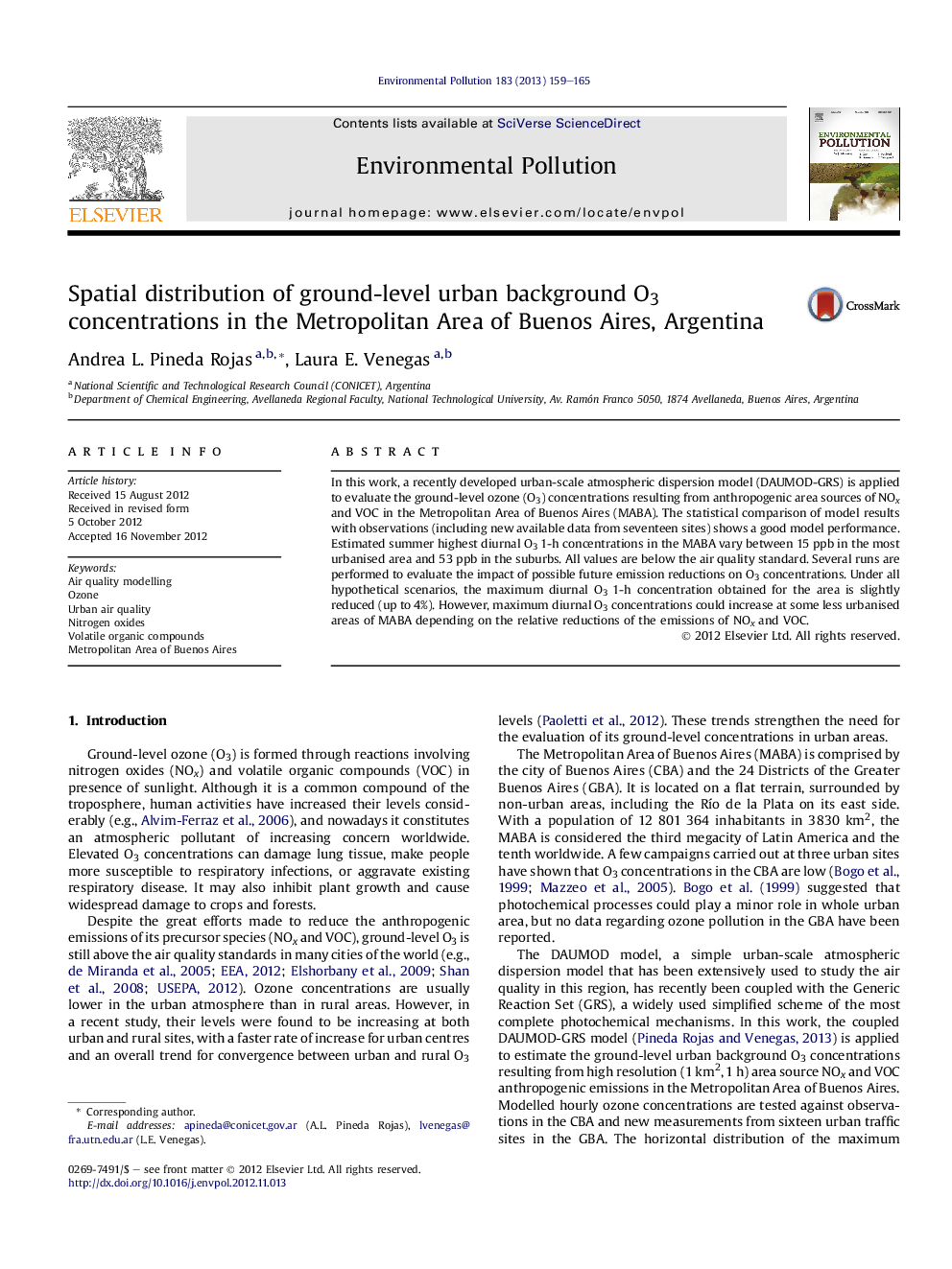 Spatial distribution of ground-level urban background O3 concentrations in the Metropolitan Area of Buenos Aires, Argentina