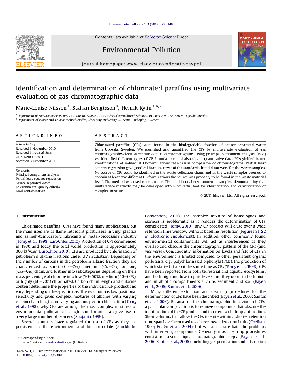 Identification and determination of chlorinated paraffins using multivariate evaluation of gas chromatographic data