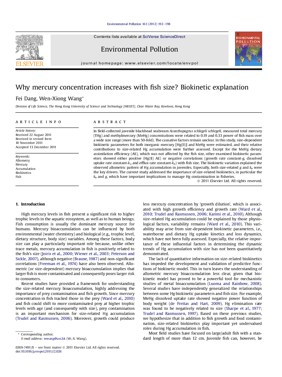 Why mercury concentration increases with fish size? Biokinetic explanation